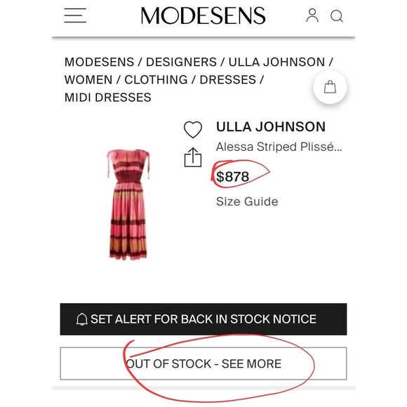 $878 Ulla Johnson - Alessa Dress in CeriseStriped Pleated Plissé Midi Sz 2 - Picture 2 of 16